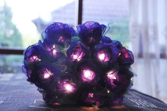 Mystery Violet Rose with green leaves String lights for Patio,Wedding,Party  and Decoration