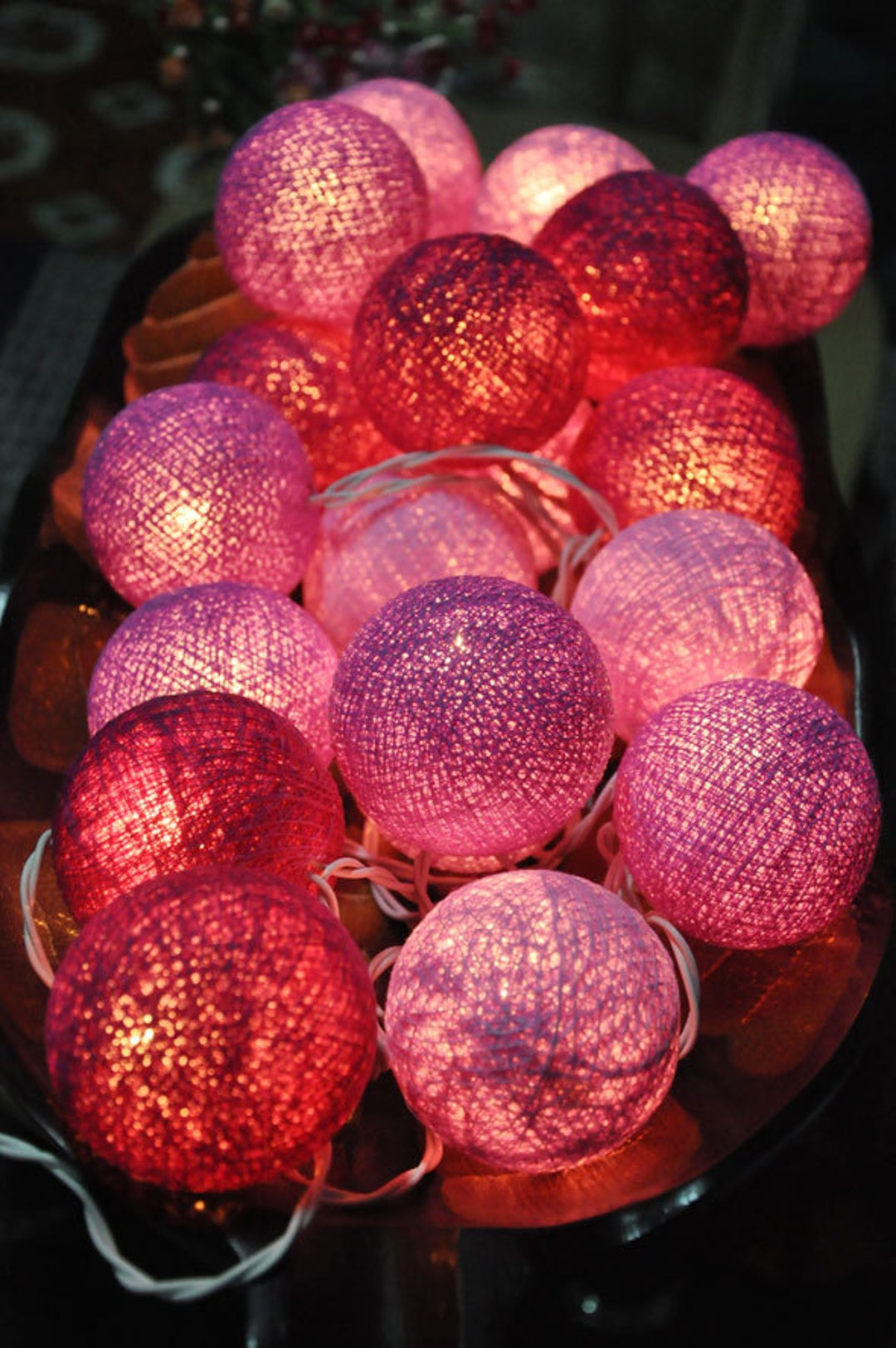 Dark and Light Purple Cotton Ball String Lights for Etsy