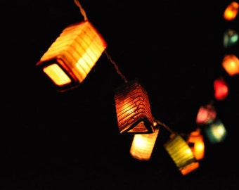 Papel de morera de colores Geometría primavera Linternas para fiesta y decoración, luces de hadas