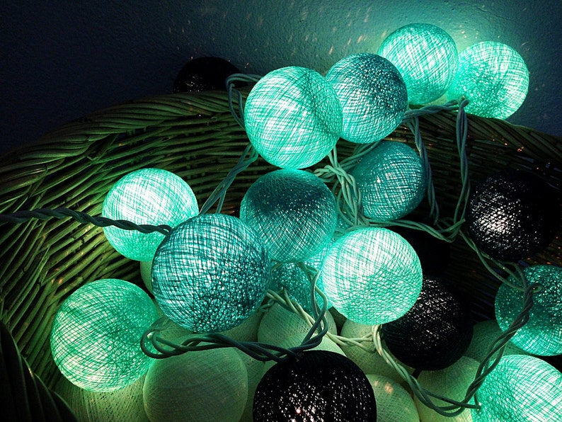 Turquoise Blue cotton ball string lights for | Etsy