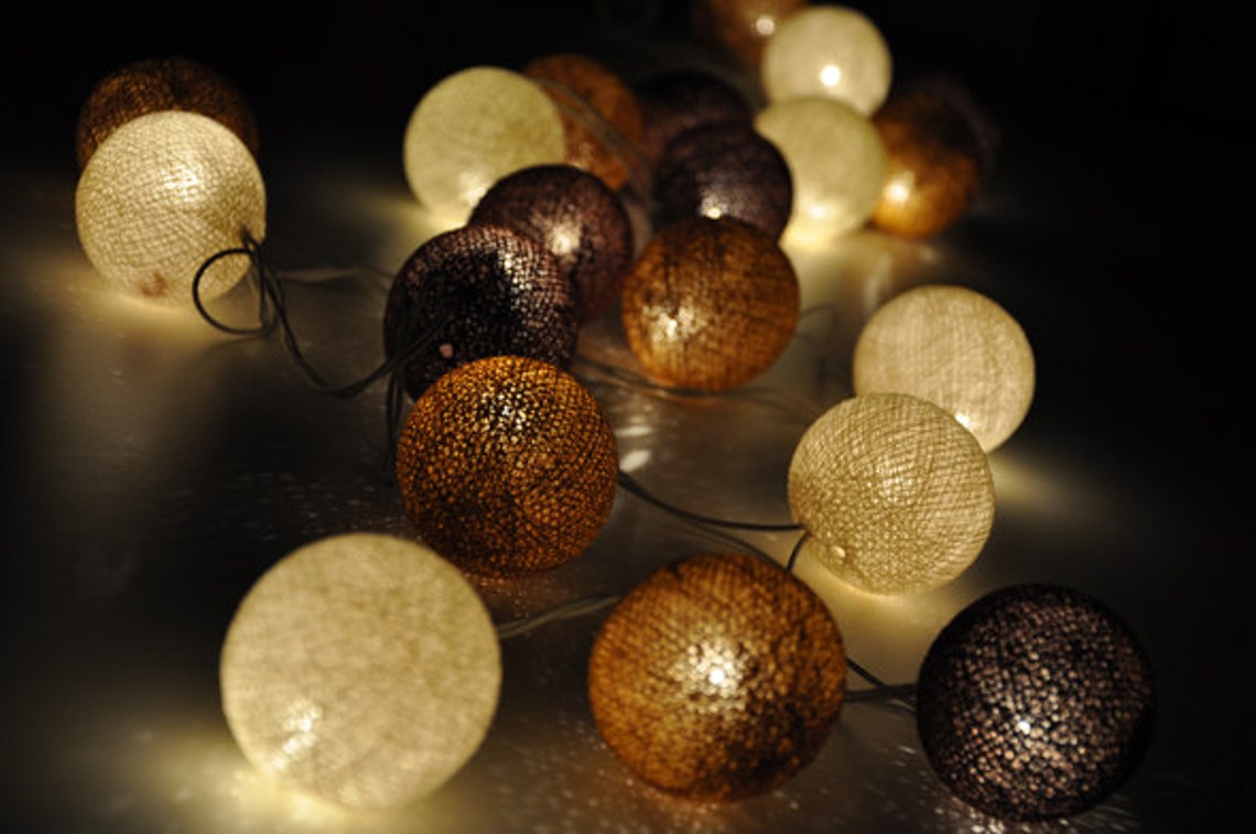 Brown Tones Cotton Ball String Lights for Patioweddingparty Etsy