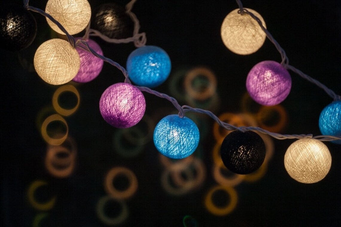 Handmade Mixed Pastel Purple Cotton Ball String Lights for Etsy