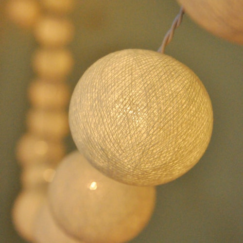 Handmade White Cotton Ball String Lights for Etsy