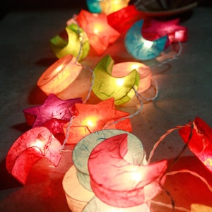 Colourful mulberry paper Moon & Star  Lanterns for wedding party decoration, fairy lights