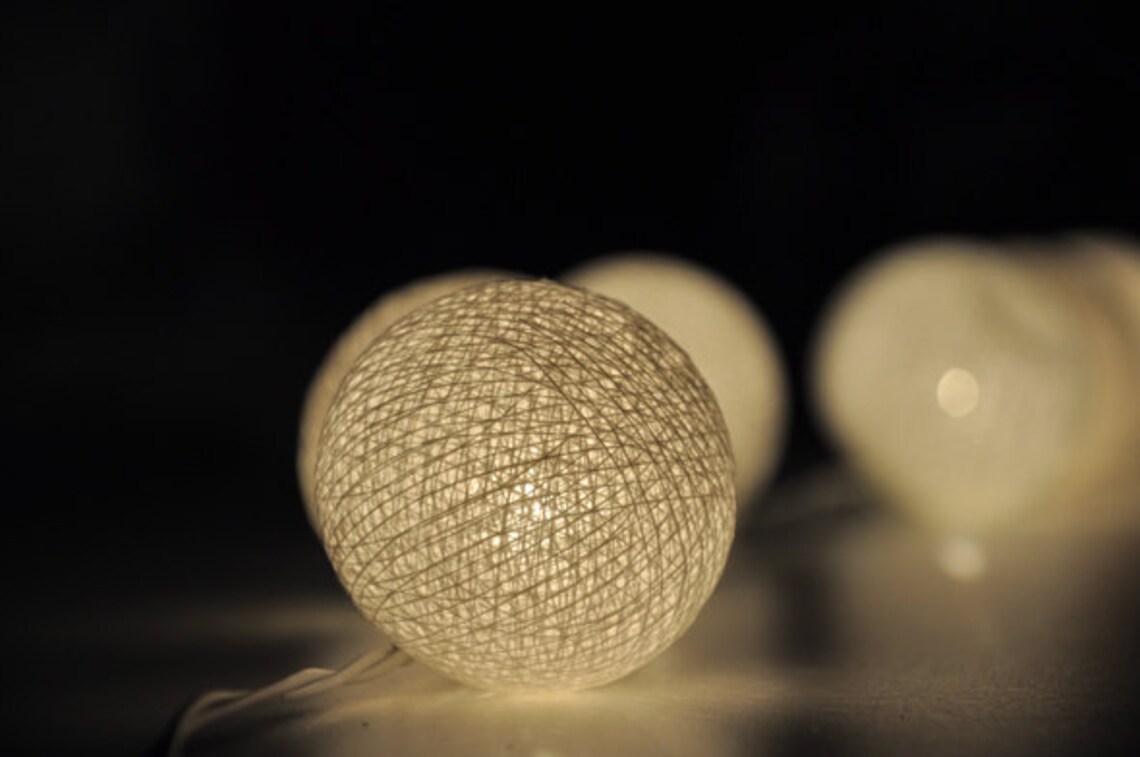 White Cotton Ball String Lights for Patioweddingparty and Etsy