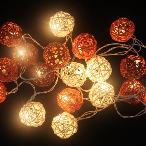 20 Mixed Red White and Blue Rattan Ball string lights for Patio,Wedding,Party 