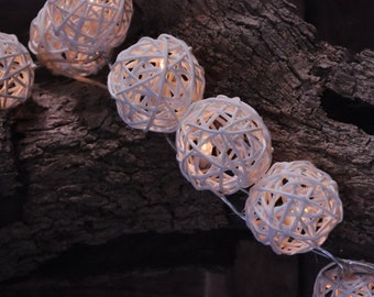 Handmade White Rattan ball string lights for Patio,Wedding,Party and Decoration