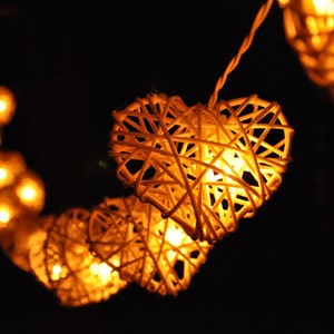White Love Rattan Heart String Lights for Patio wedding party and