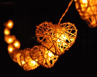 White Love Rattan Heart string lights for Patio,Wedding,Party and Decoration, Fairy Lights, Lights decor