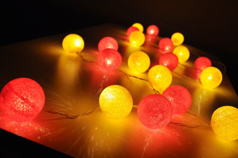 Red and Yellow Cotton Ball String Lights for Etsy