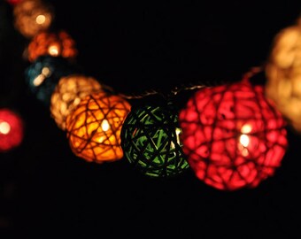 35 Bulbs Mixed colour Rattan ball string lights for Patio,Wedding,Party and Decoration