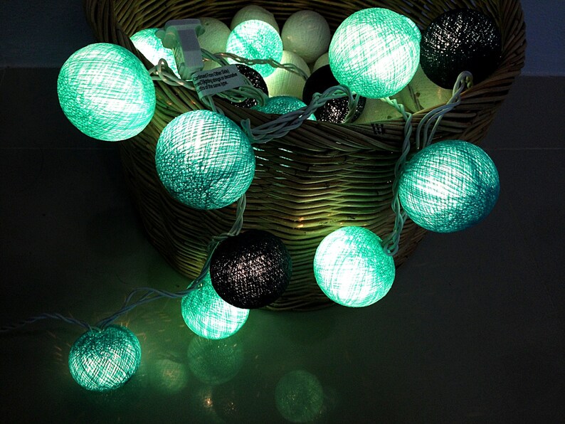 Turquoise Blue cotton ball string lights for Etsy