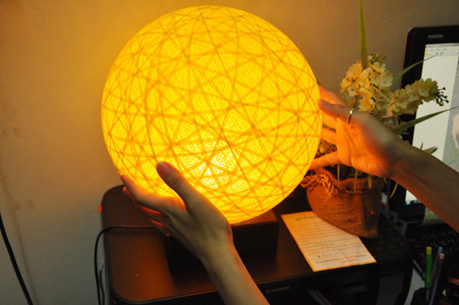 Yellow Cotton Ball Table Lamp for Home Bedroom Decoration Etsy