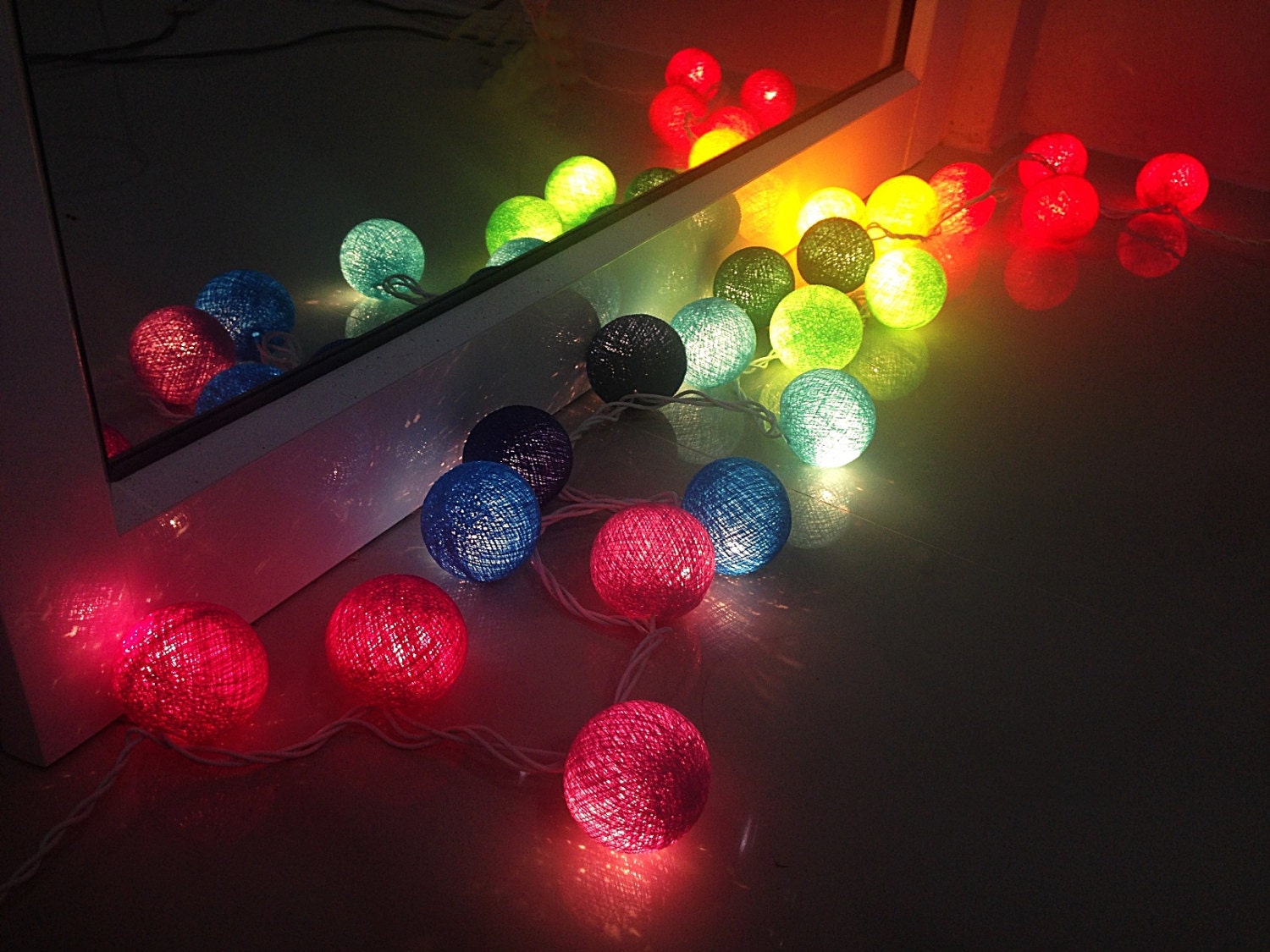 Rainbow Cotton Ball String Lights for Patio wedding party and
