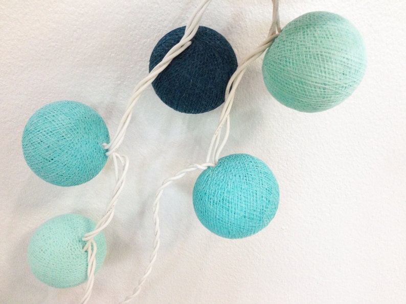 Turquoise Blue cotton ball string lights for | Etsy