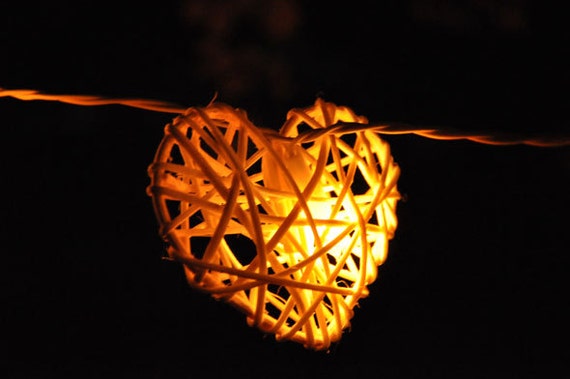 White Love Rattan Heart String Lights for Patio wedding party and