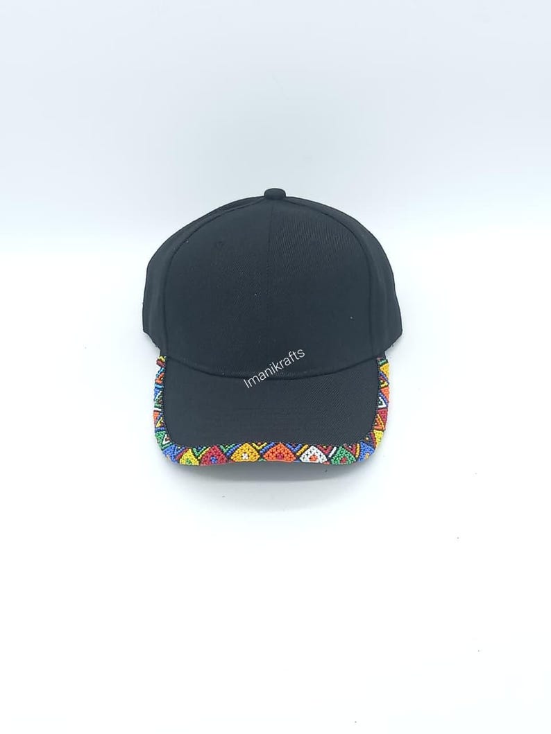 Handgefertigte Perlenbesatz Hut, Statement Cap, Kulturelle Mode Kopfbedeckung, Afrikanische Perlen Baseballmütze Bild 8