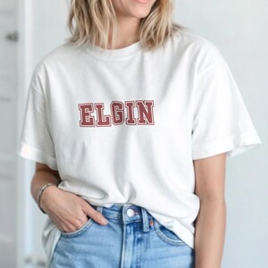 Elgin Scottish T-Shirt - Scottish Pride - Scottish Gift - Varsity Style T-Shirt - College Style T-Shirt - Heavyweight Cotton Tee