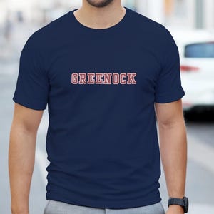 Greenock Scottish T-Shirt - Scottish Pride - Scottish Gift - Varsity Style T-Shirt - College Style T-Shirt - Heavyweight Cotton Tee