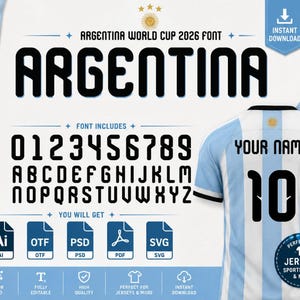Argentina World Cup 2026 Home & Away Font Vector (Digital Download)