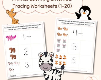 Number Tracing Worksheets 1–20 • Preschool & Toddler Counting Practice • Printable PDF + JPG