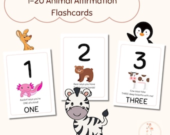 Number Flashcards 1–20 • Animal Counting Cards for Toddlers • Printable Preschool Learning PDF + JPG