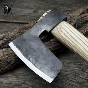 Hand-Forged Carbon Steel Axe: 22&quot; Ash Wood Camping Hatchet