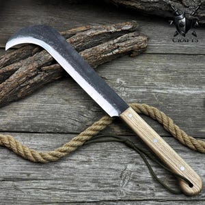 Hand-Forged Camping Machete: 52100 Carbon Steel Blade, Ash Wood Handle & Leather Sheath