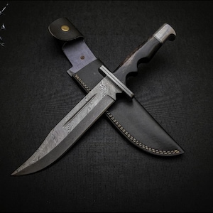 15-Inch Custom Damascus Hunting Knife – Handmade Resin & Wood Handle with Leather Sheath | Personalized Gift Knife for Him