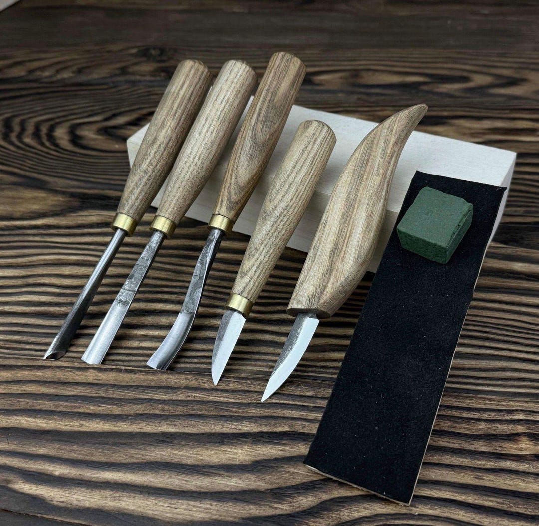 Wood Carving Knife & Chisel Set – 5 Handmade Tools for Whittling - Etsy