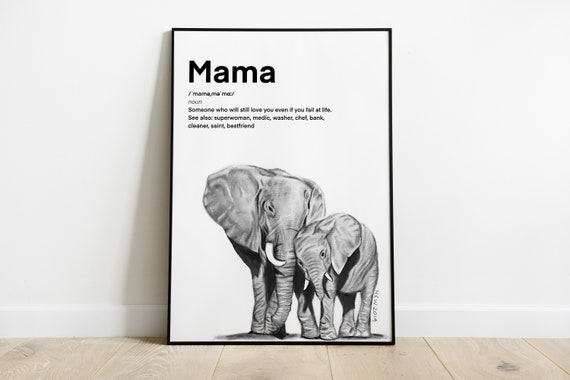 Mama Elephant Illustrations Mother S Day Present Mum Meaning Elephant Print Living Room Decor Home Wall Decor