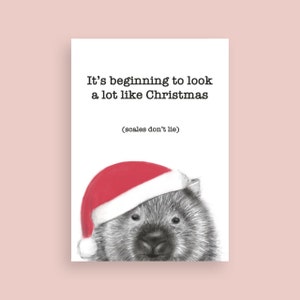 Christmas Cards Xmas Card Festive Funny Original Hand-made Hand-drawn Illustration Wombat Aussie animal