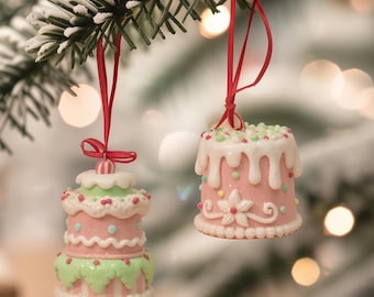 3" Handcrafted Pastel Christmas Cake Ornaments