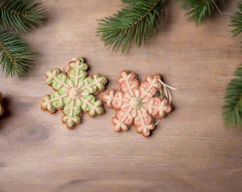 5" Handcrafted Pastel Snowflakes Gingerbread Ornaments - Christmas 2025