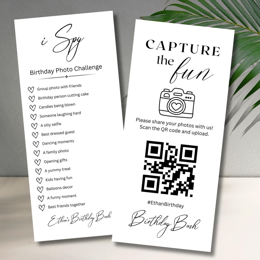 Birthday I Spy Game Template, QR Code Photo Upload Sign, Editable ...