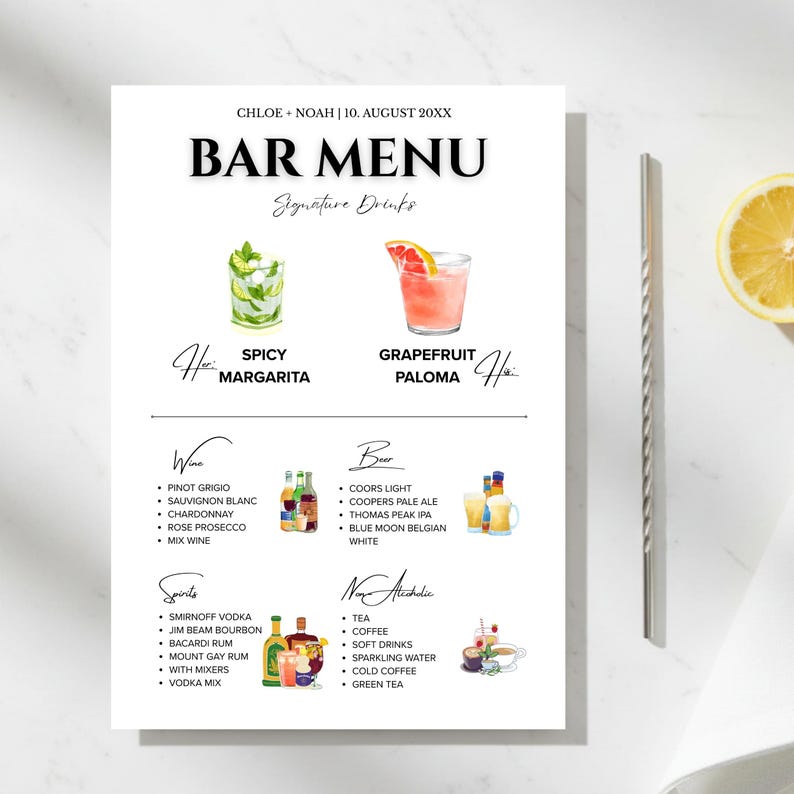Bar Menu Template Editable Canva Signature Drink Sign Modern Minimalist ...