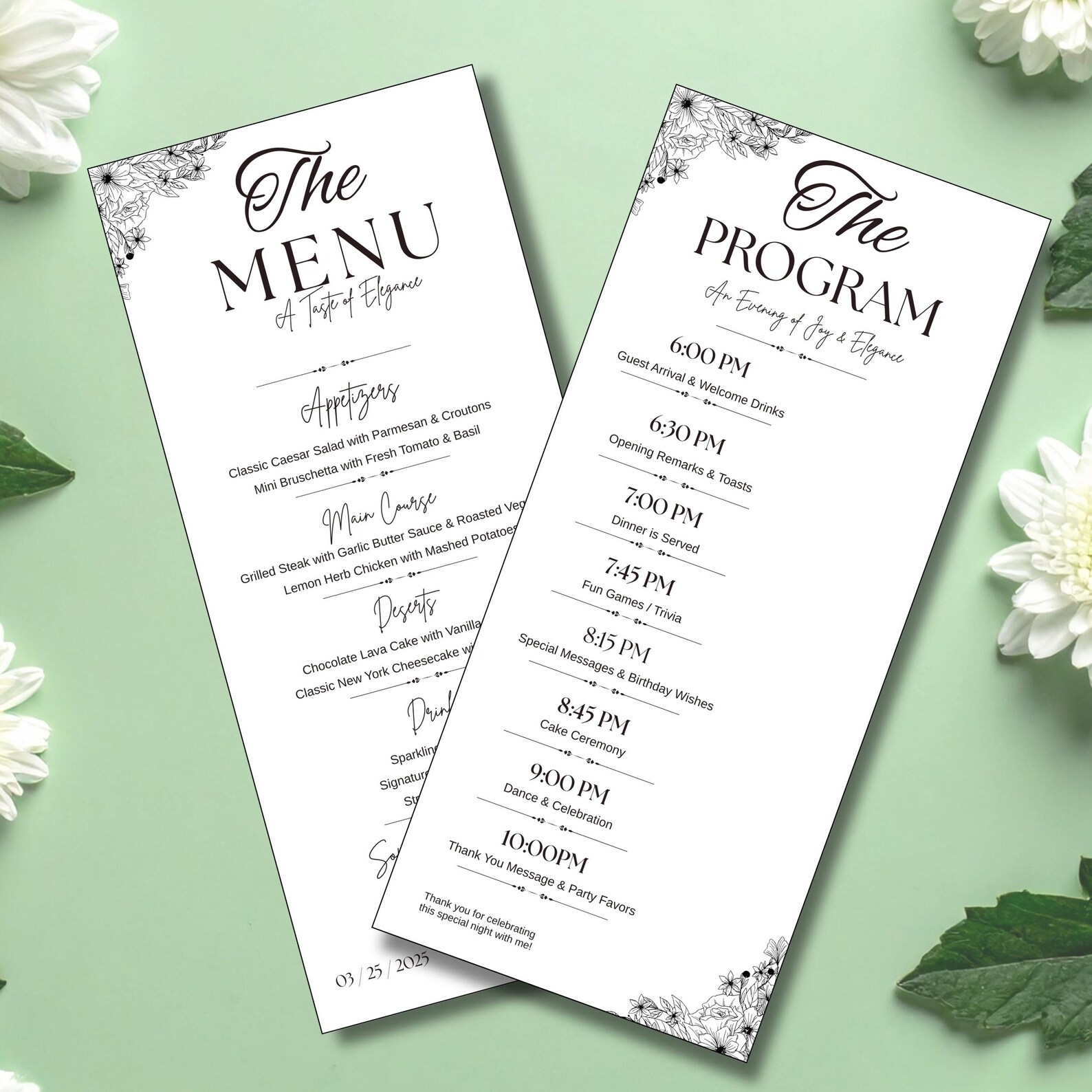 Editable Graduation Menu Card Canva Template, Elegant White Gold Event ...
