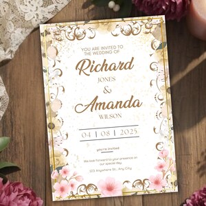 Editable Floral Wedding Invitation Canva, Elegant Wedding Invite Template, Modern Printable Wedding Evite, Instant Digital Download