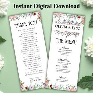 Editable Wedding Menu & Thank You Card Canva Template, Printable Minimal Dinner Menu for Reception Tables, Wedding Decor Digital Download