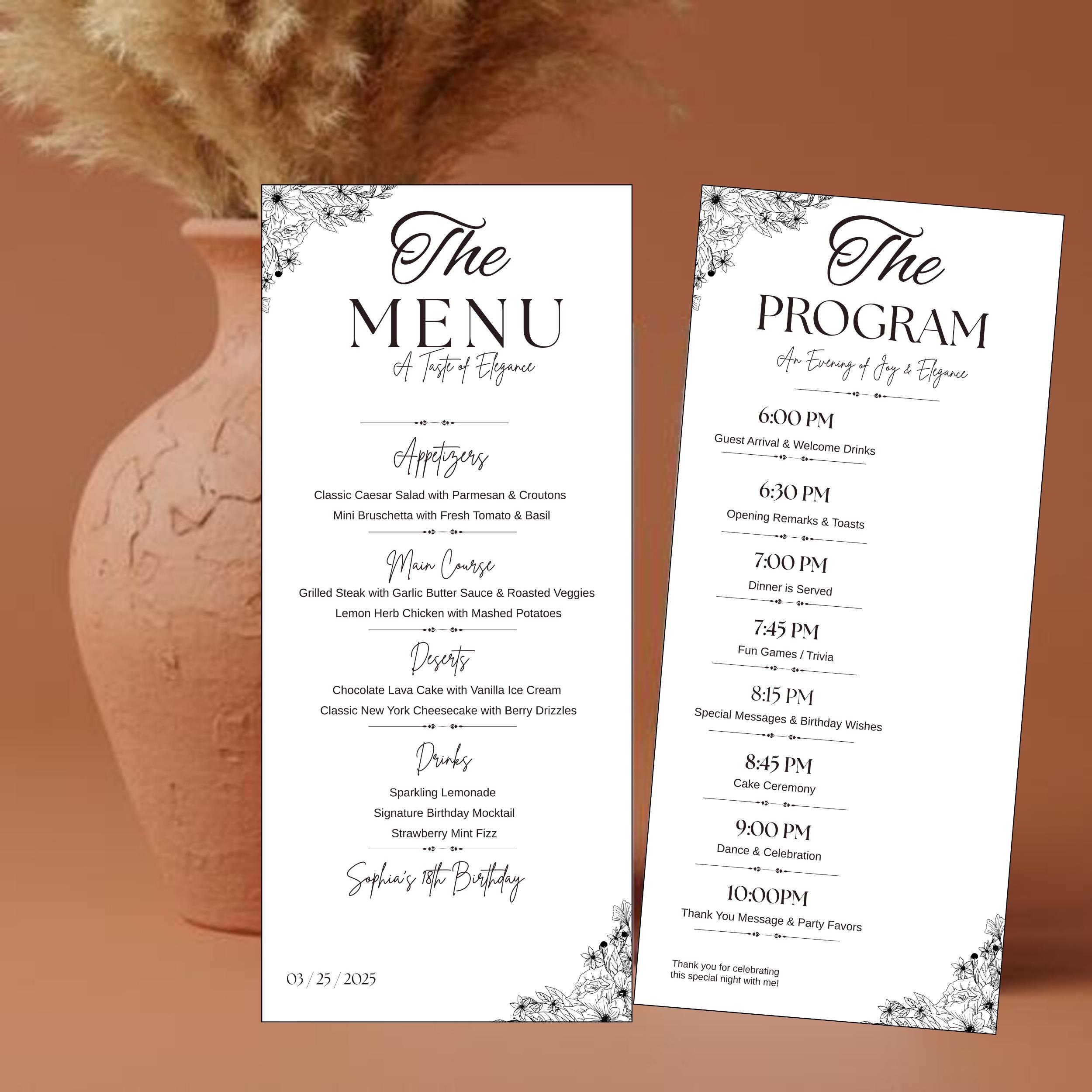 Editable Graduation Menu Card Canva Template, Elegant White Gold Event ...