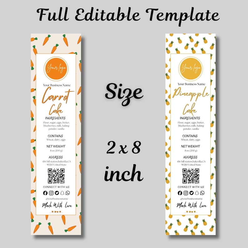 Mini Cake Tin Label Template, 6X Editable Bakery Sticker for DIY Small ...