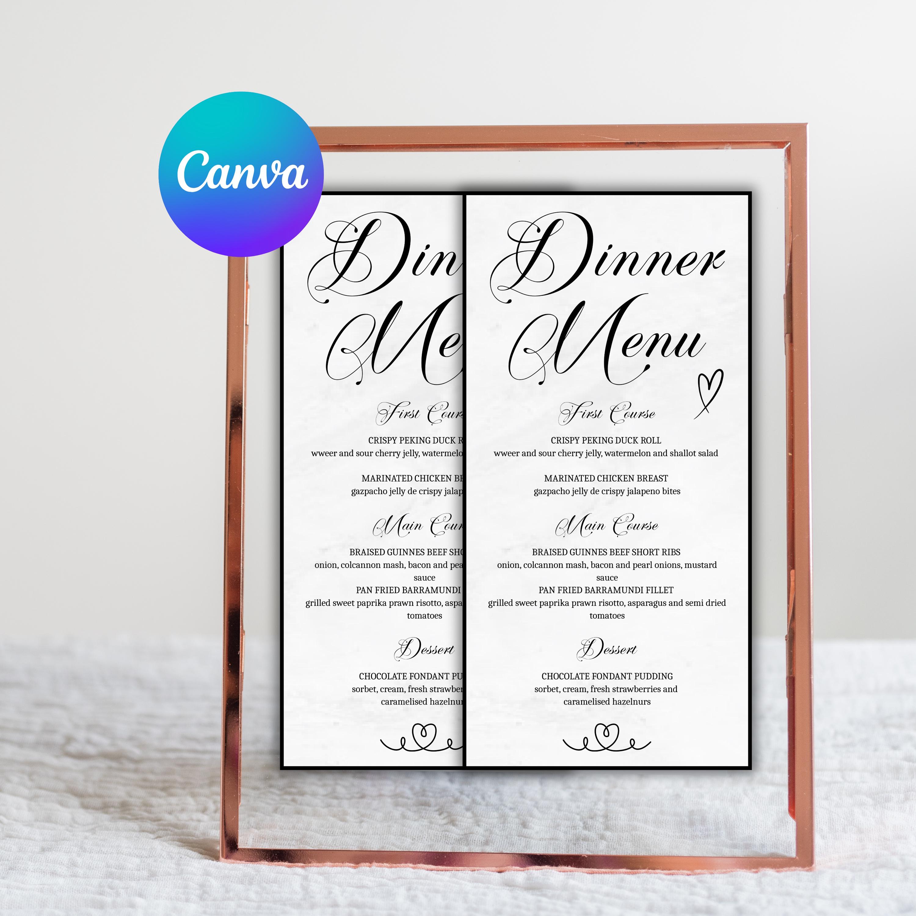 Elegant Dinner Menu Template: Luxury Reception Wedding Menu Card Design ...