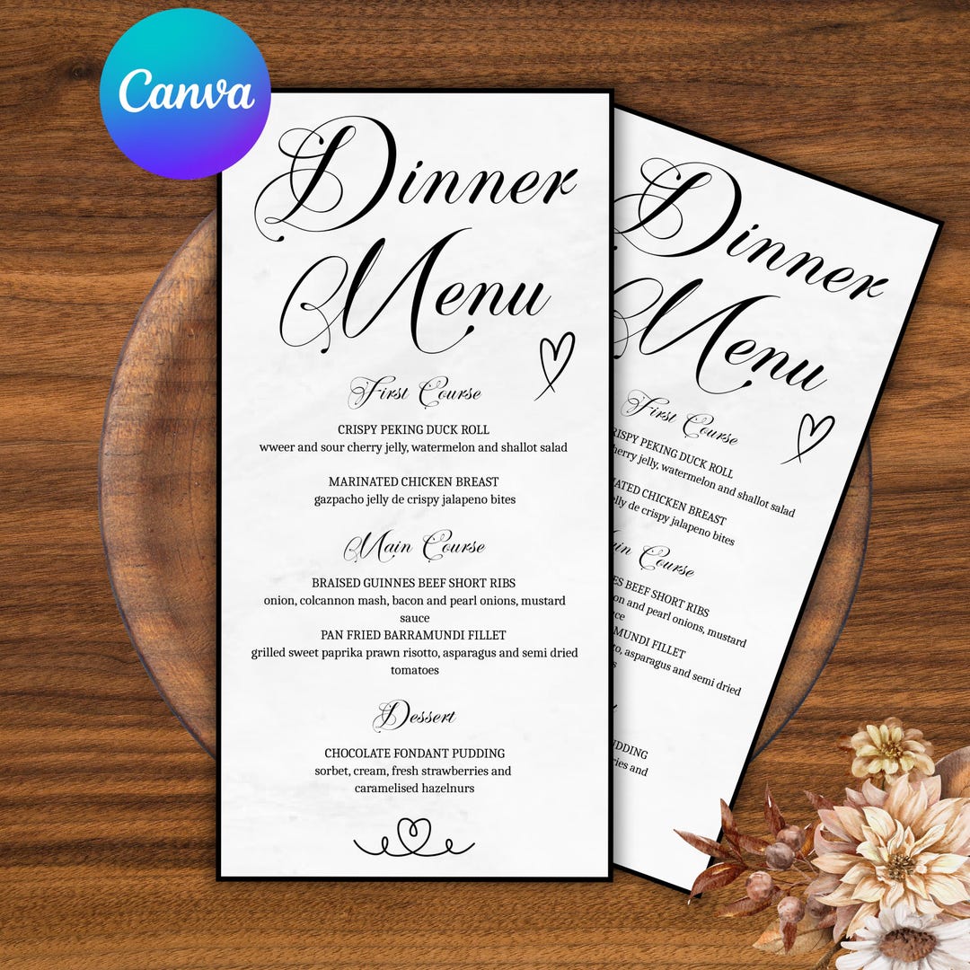Elegant Dinner Menu Template: Luxury Reception Wedding Menu Card Design ...