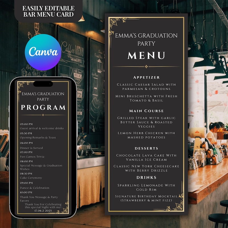 Black Custom Menu Cards - Etsy