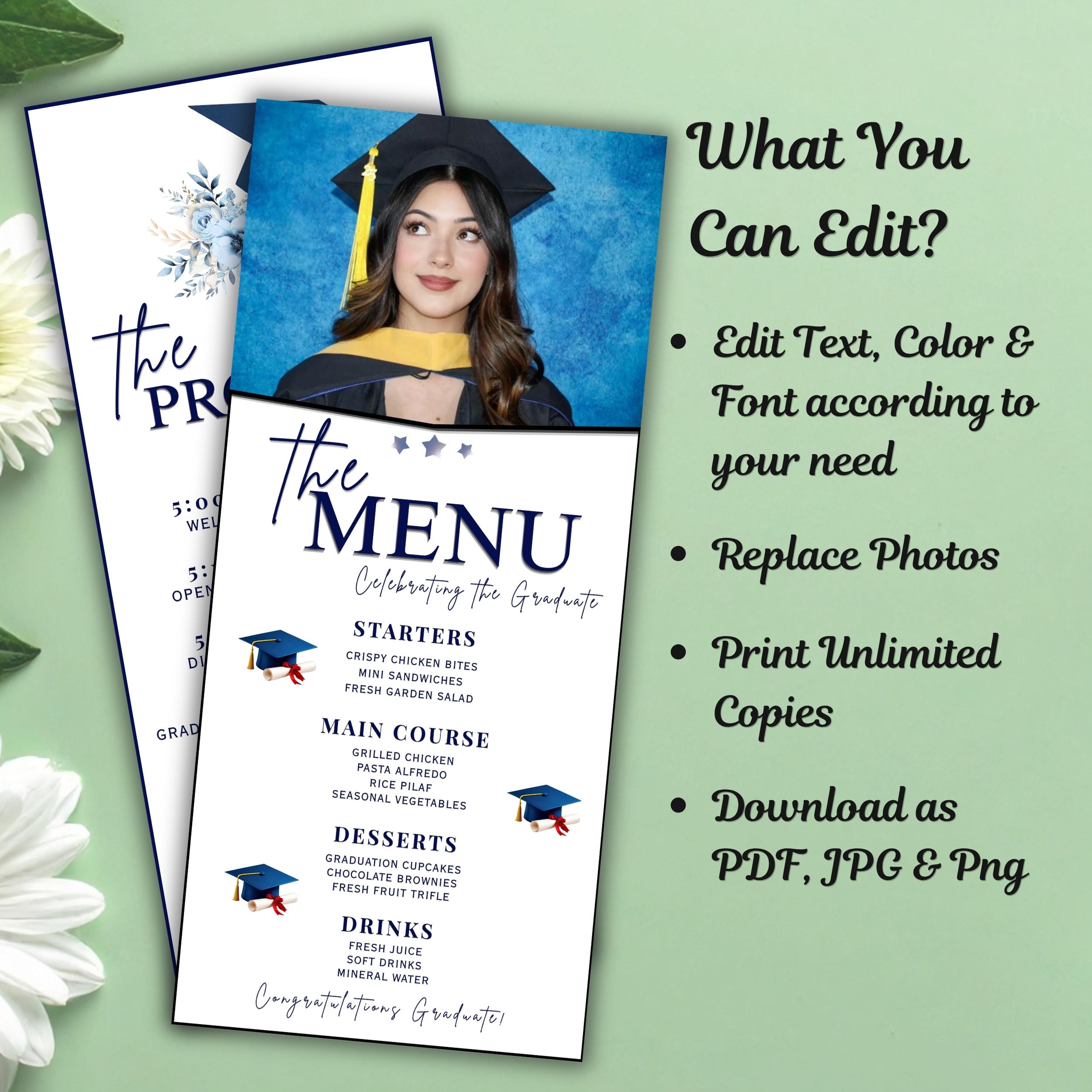 Editable Graduation Program & Menu Canva Template, Class of 2026 Party ...