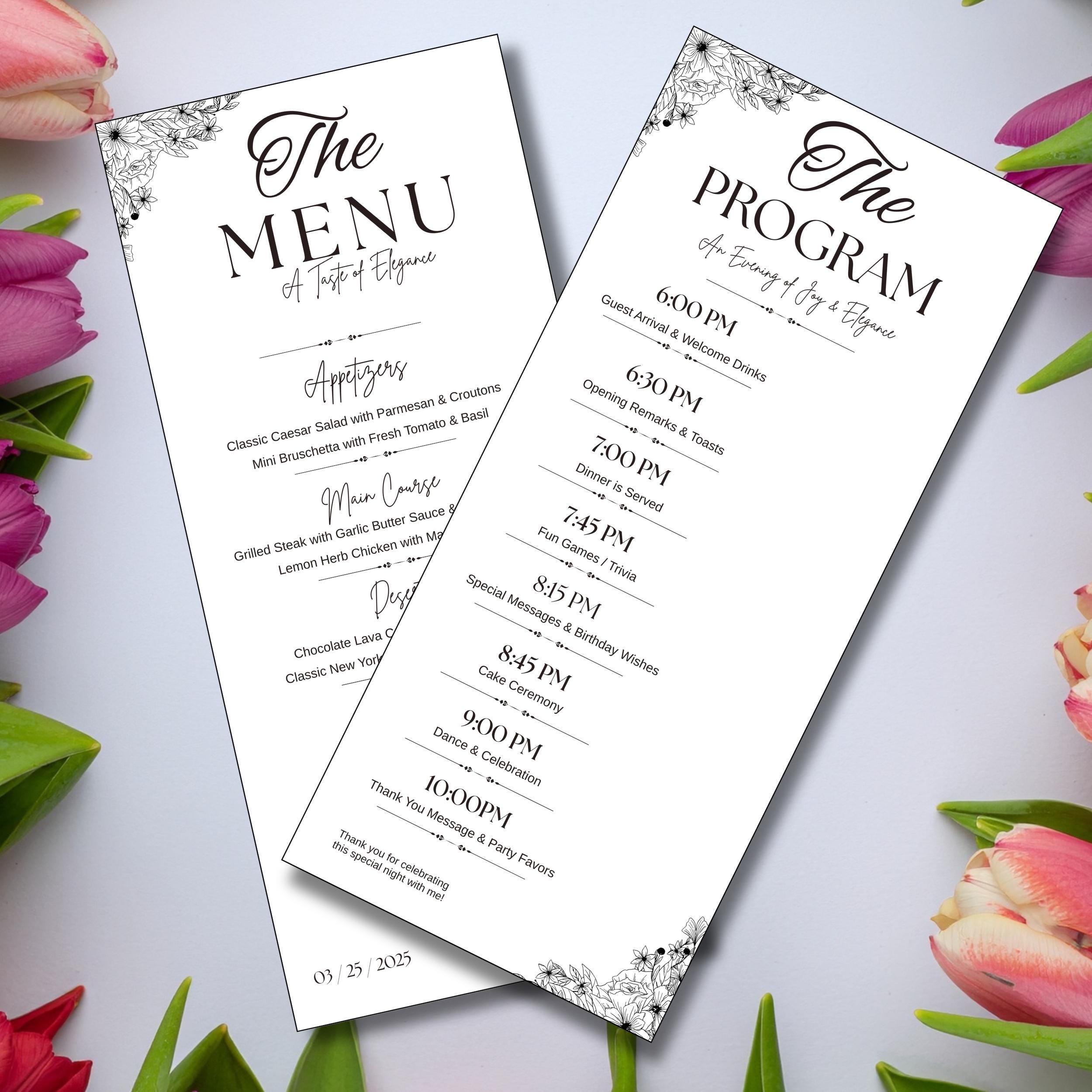 Graduation Puple Menu Card Editable Graduation Menu Card Canva Template, Elegant White Gold Event ...