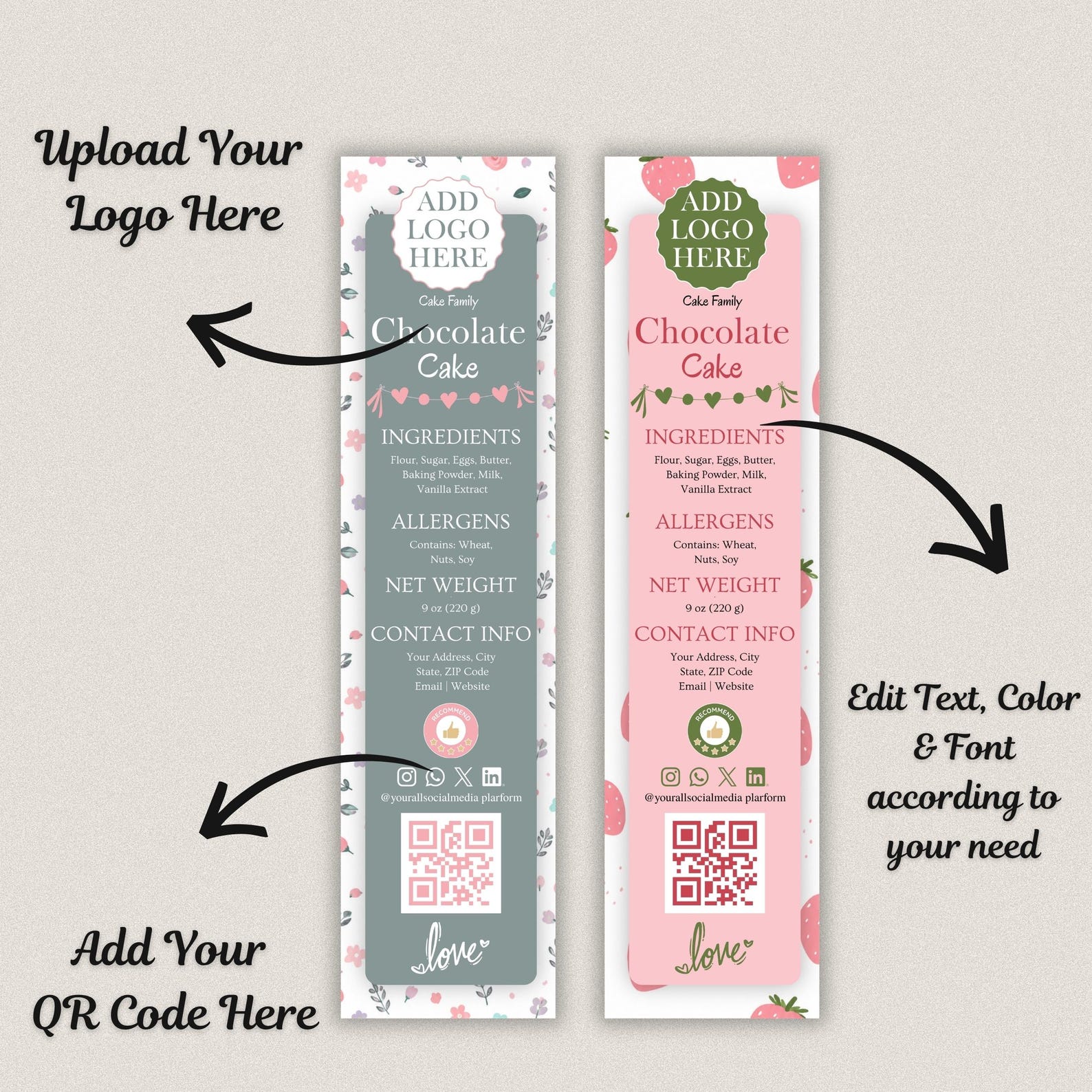 Editable Mini Cake Label Canva Template, Cottage Law Bakery Packaging ...
