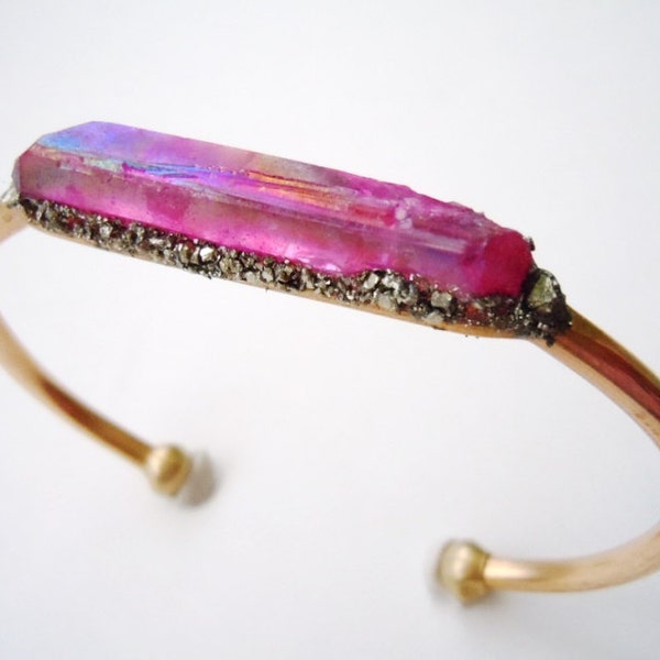 Crystal and Pyrite Cuff Bracelet -Boho Stacking Bracelet