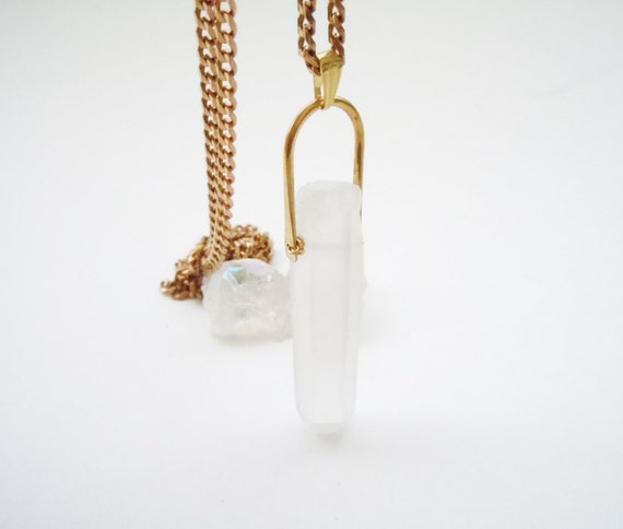 Items similar to Raw Crystal Quartz Necklace - Hand Forged Brass ...
