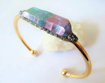 Raw Crystal Bracelet, Raw Stone Jewelry, Gift, Crystal Quartz Bracelet, Healing Crystal Jewelry, Raw Mineral Bracelet